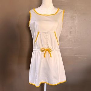 1970s-80s Catalina Collection Dress/ Tennis Dress/ White and Yellow/ Medium